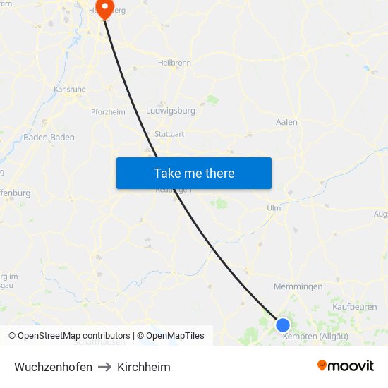 Wuchzenhofen to Kirchheim map