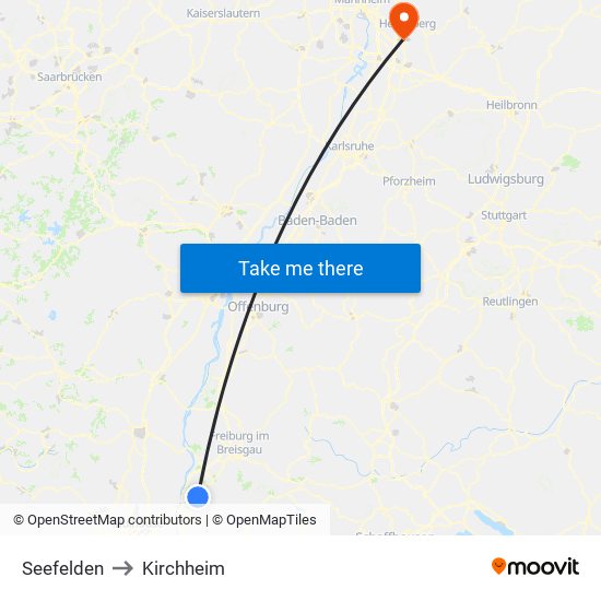 Seefelden to Kirchheim map