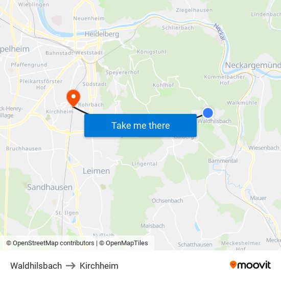 Waldhilsbach to Kirchheim map