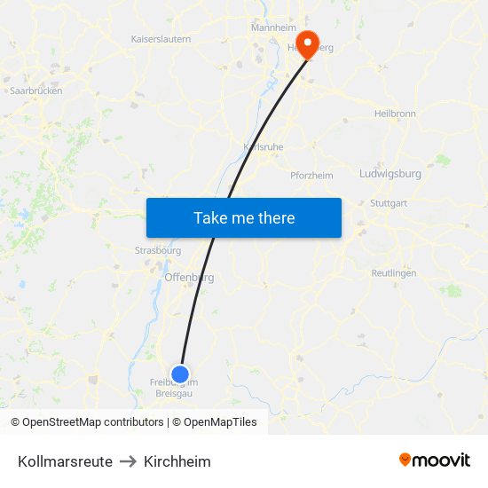 Kollmarsreute to Kirchheim map