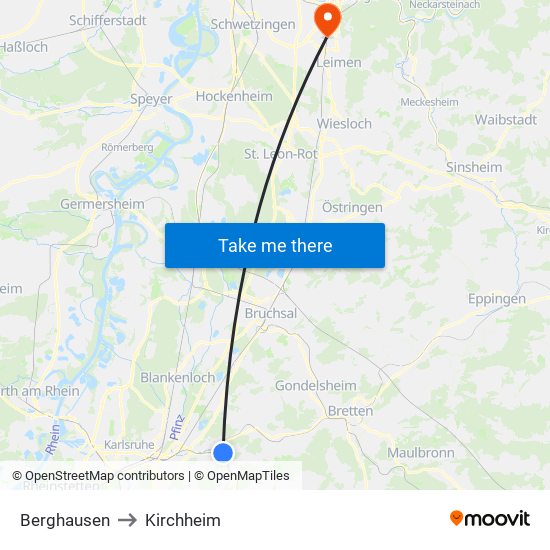 Berghausen to Kirchheim map