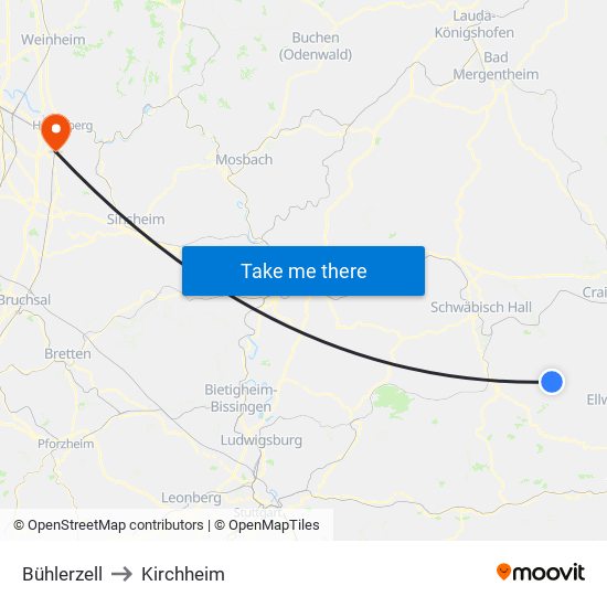 Bühlerzell to Kirchheim map