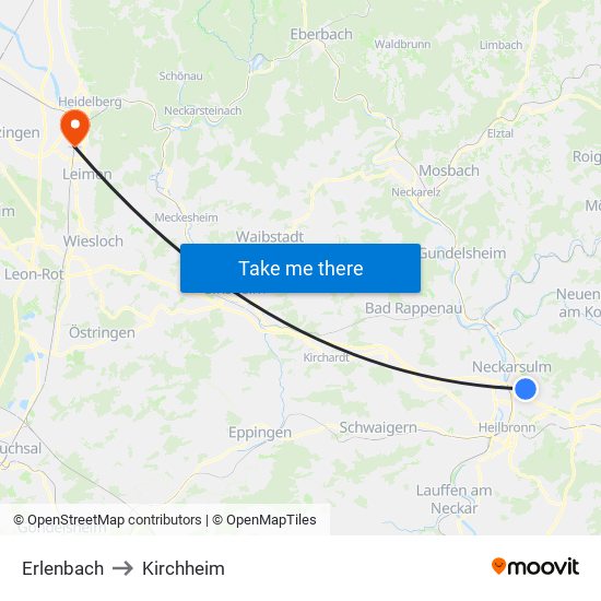 Erlenbach to Kirchheim map