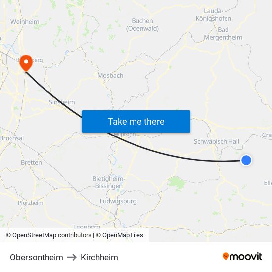 Obersontheim to Kirchheim map