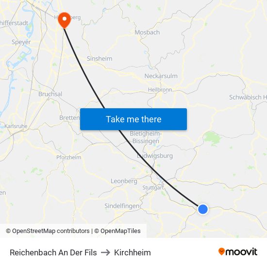 Reichenbach An Der Fils to Kirchheim map