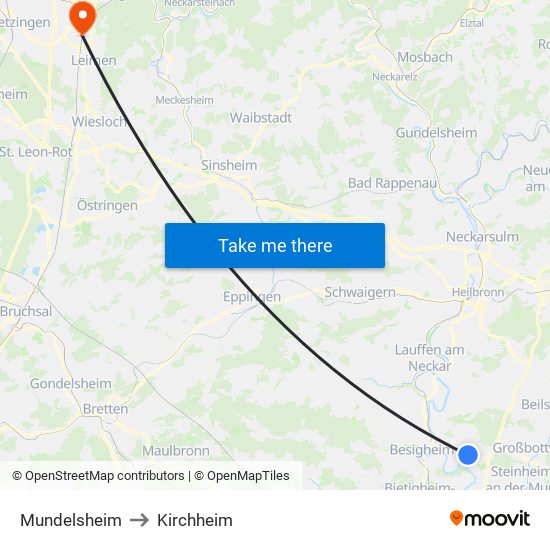 Mundelsheim to Kirchheim map