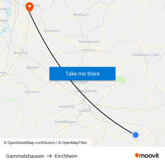 Gammelshausen to Kirchheim map