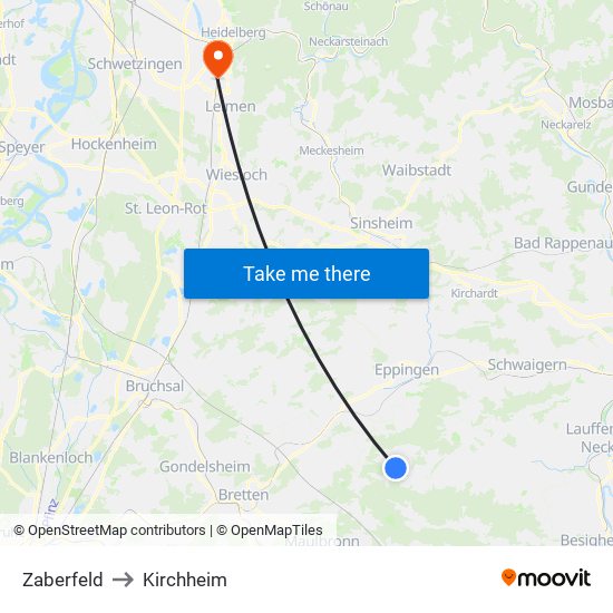 Zaberfeld to Kirchheim map