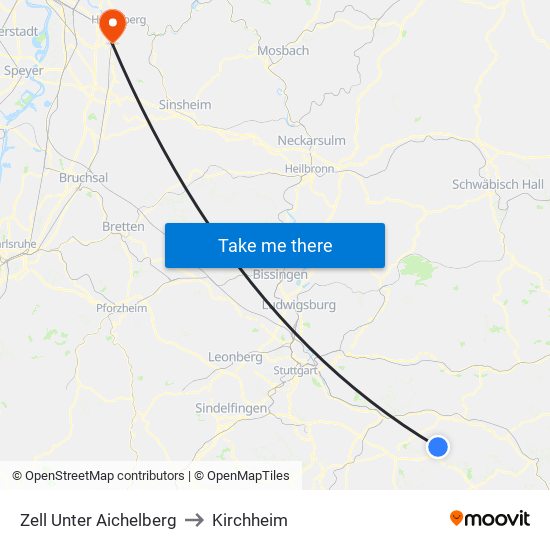 Zell Unter Aichelberg to Kirchheim map