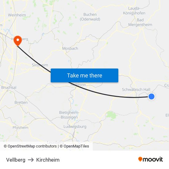 Vellberg to Kirchheim map