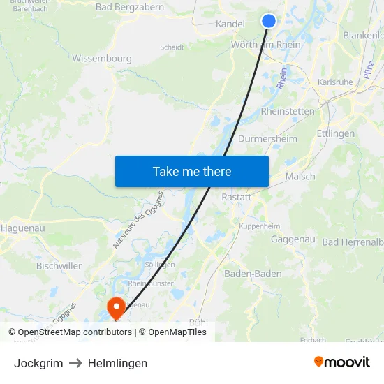 Jockgrim to Helmlingen map