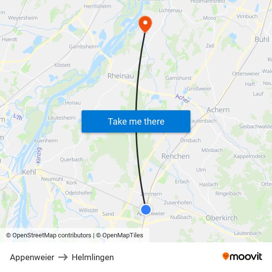Appenweier to Helmlingen map