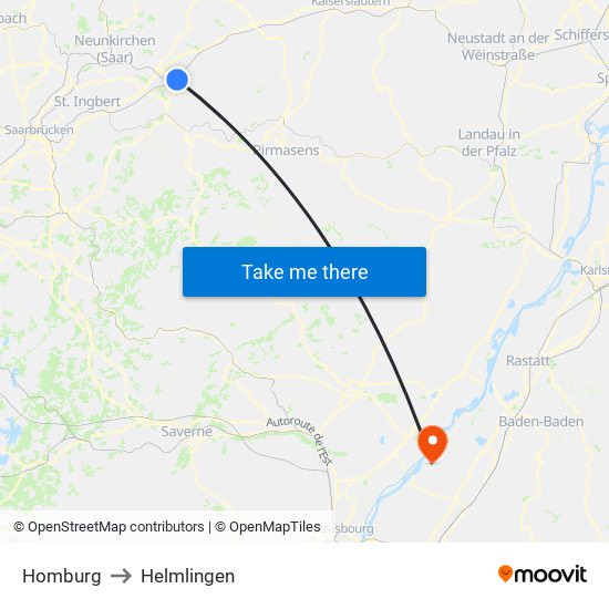 Homburg to Helmlingen map