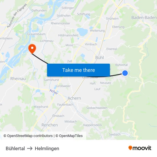 Bühlertal to Helmlingen map