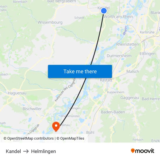 Kandel to Helmlingen map