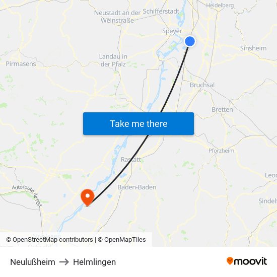 Neulußheim to Helmlingen map
