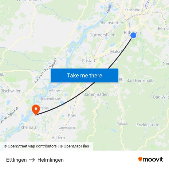Ettlingen to Helmlingen map