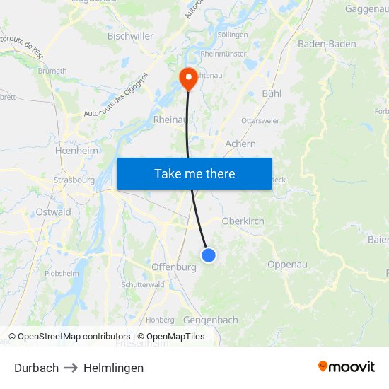 Durbach to Helmlingen map