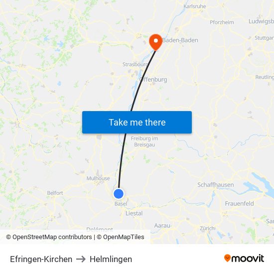 Efringen-Kirchen to Helmlingen map