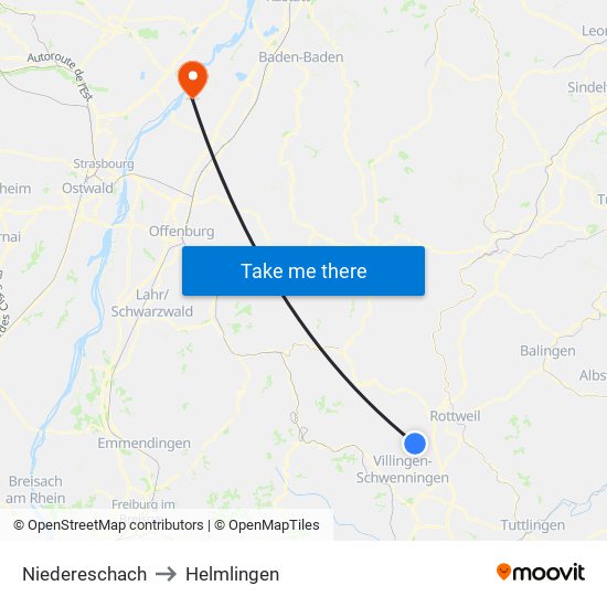 Niedereschach to Helmlingen map