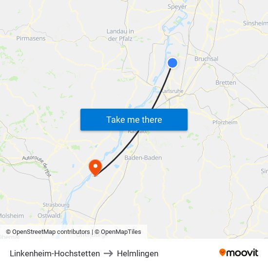 Linkenheim-Hochstetten to Helmlingen map