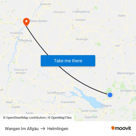 Wangen Im Allgäu to Helmlingen map
