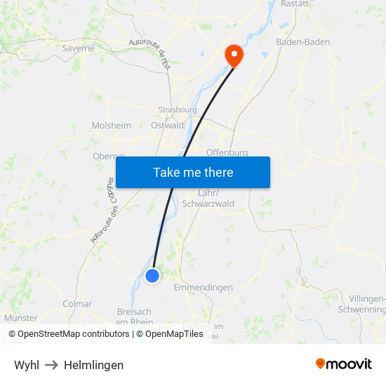 Wyhl to Helmlingen map