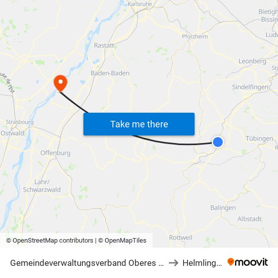 Gemeindeverwaltungsverband Oberes Gäu to Helmlingen map