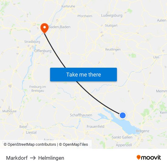 Markdorf to Helmlingen map