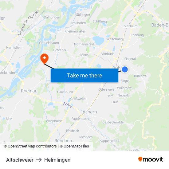 Altschweier to Helmlingen map