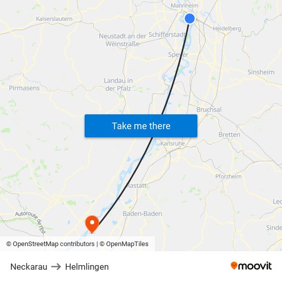 Neckarau to Helmlingen map