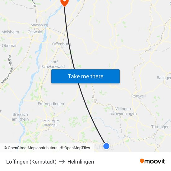 Löffingen (Kernstadt) to Helmlingen map