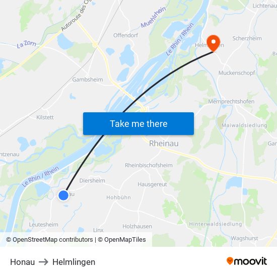 Honau to Helmlingen map