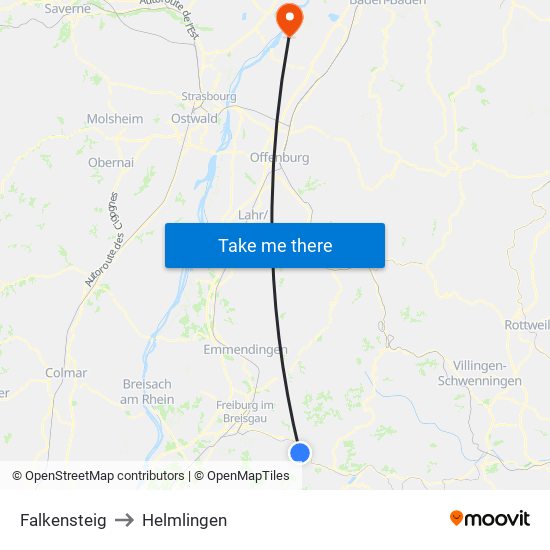 Falkensteig to Helmlingen map