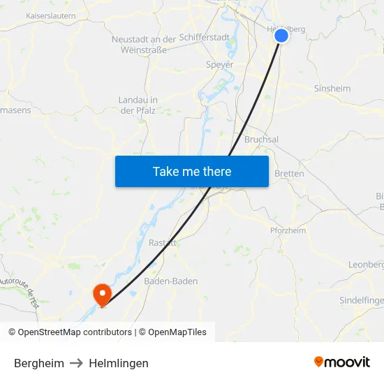Bergheim to Helmlingen map