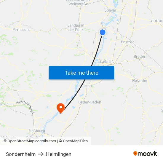 Sondernheim to Helmlingen map