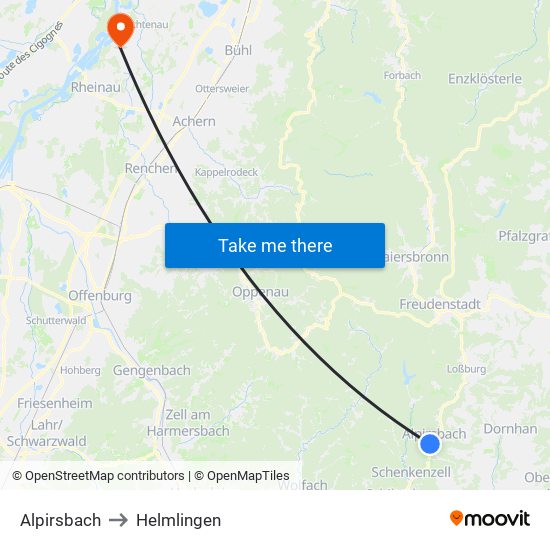 Alpirsbach to Helmlingen map