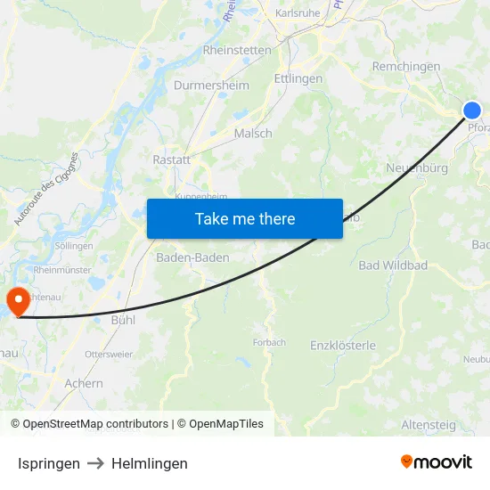 Ispringen to Helmlingen map