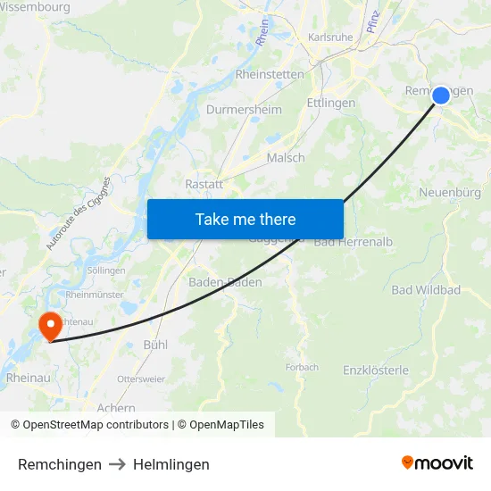 Remchingen to Helmlingen map