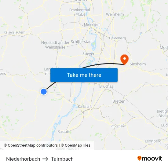 Niederhorbach to Tairnbach map