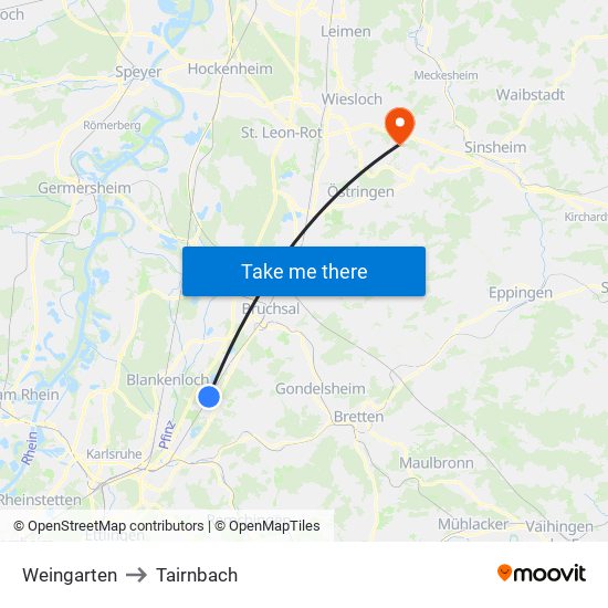 Weingarten to Tairnbach map
