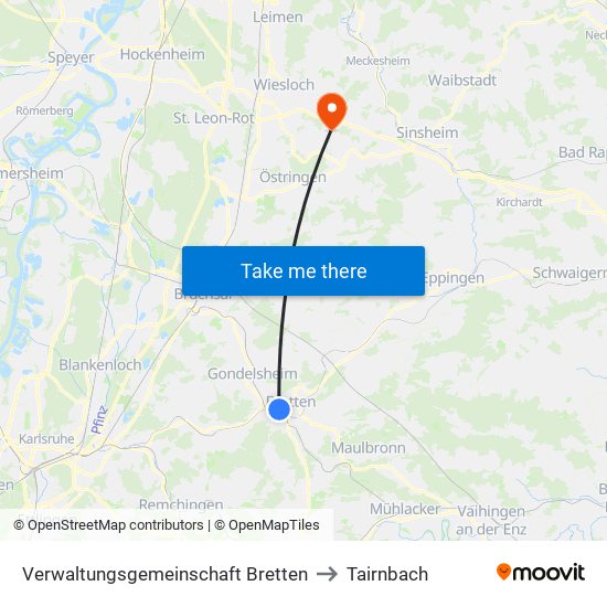 Verwaltungsgemeinschaft Bretten to Tairnbach map