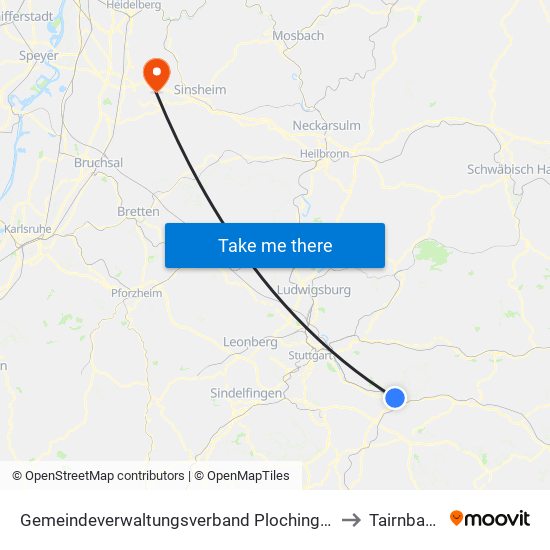 Gemeindeverwaltungsverband Plochingen to Tairnbach map