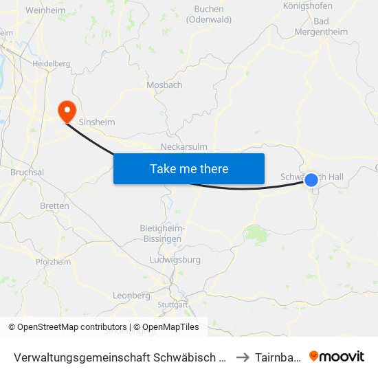Verwaltungsgemeinschaft Schwäbisch Hall to Tairnbach map
