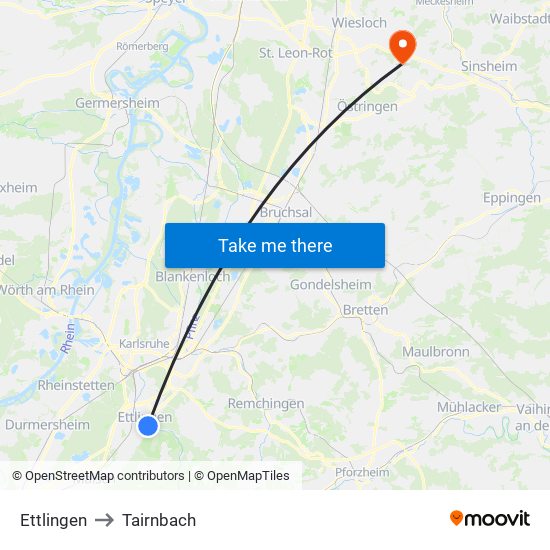 Ettlingen to Tairnbach map