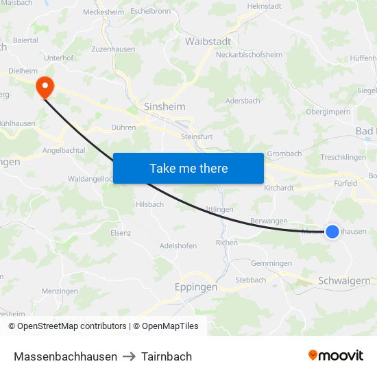 Massenbachhausen to Tairnbach map