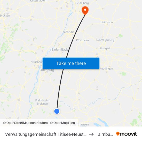 Verwaltungsgemeinschaft Titisee-Neustadt to Tairnbach map