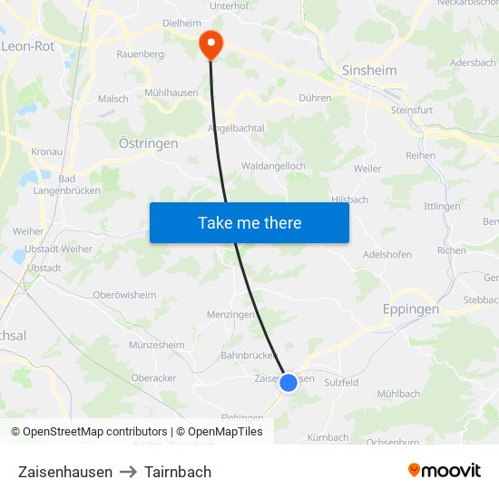 Zaisenhausen to Tairnbach map