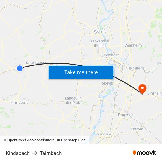 Kindsbach to Tairnbach map