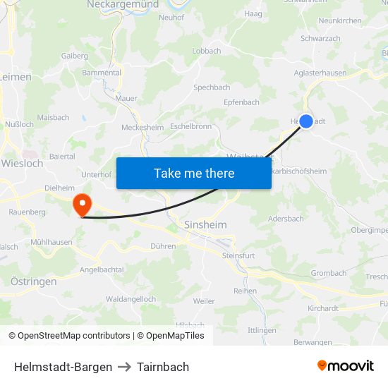 Helmstadt-Bargen to Tairnbach map